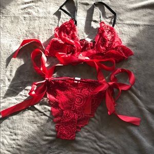 Sexy red bow tie lingerie set